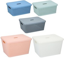 Plastic Storage Box with Lid Small Large Kitchen Home Office Basket Container