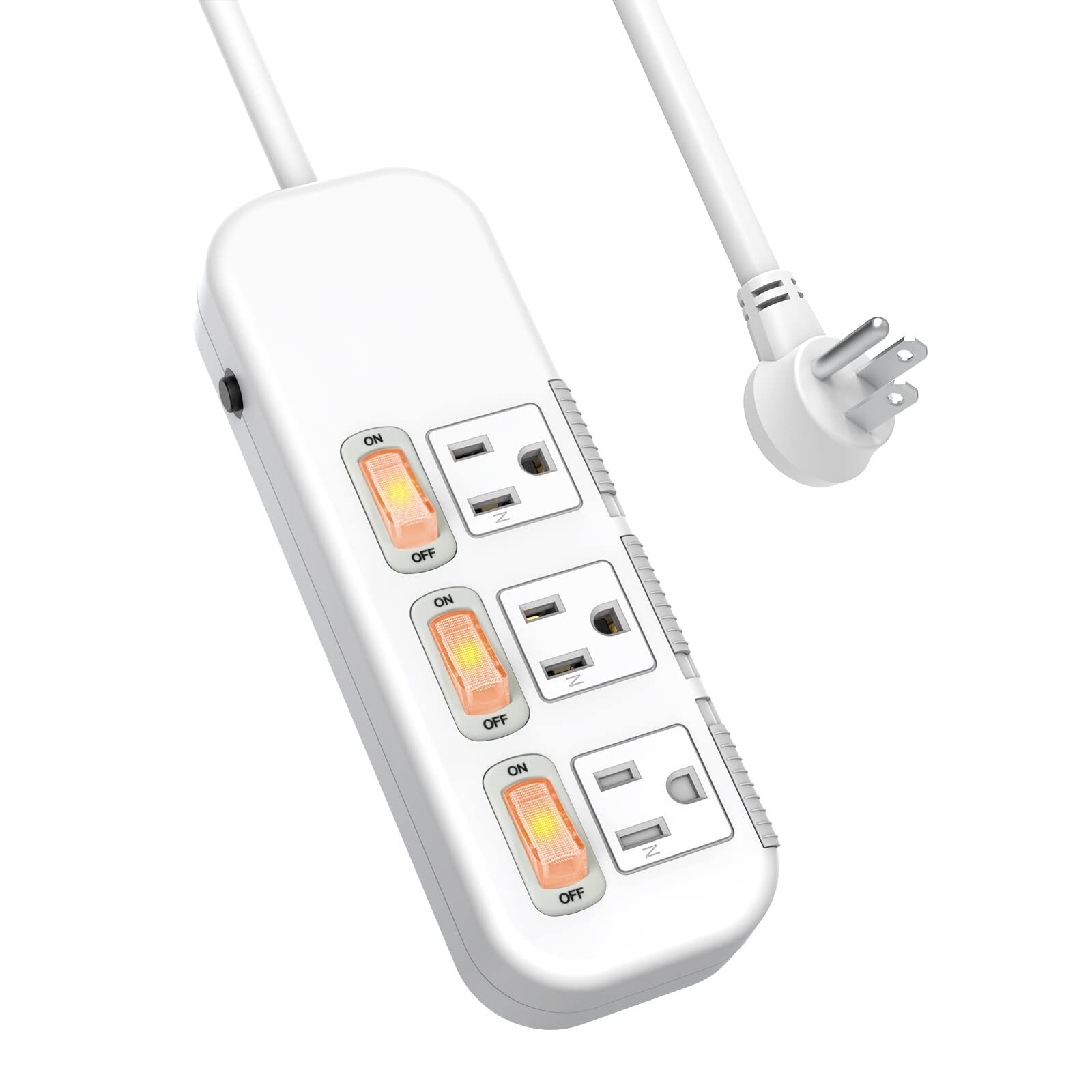 Flat Plug Power Strip Individual Switches, Extension Cord 6 feet, 3 Outlets, ...