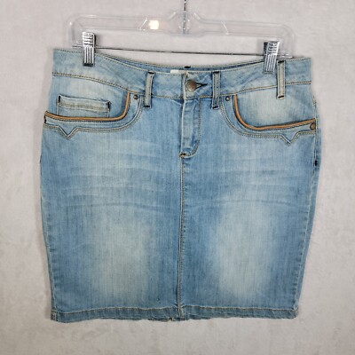Koton Denim Skirt Womens 14 Blue Straight Medium Wash Contrast Pocket Detail