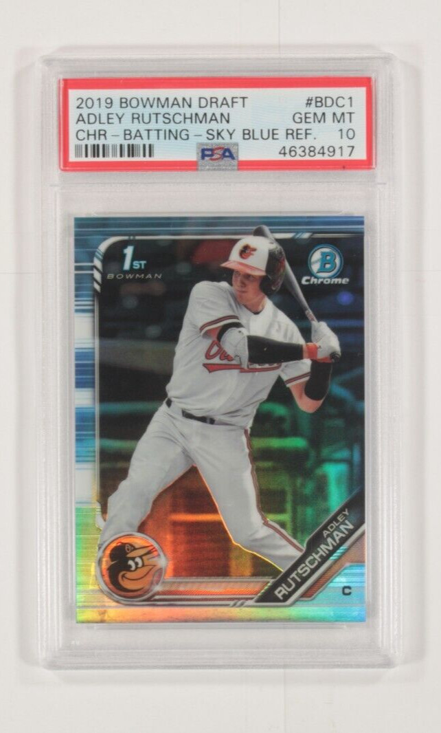 2019 Bowman Draft Adley Rutschman Chrome Batting Sky Blue Refract PSA 10 #BDC-1