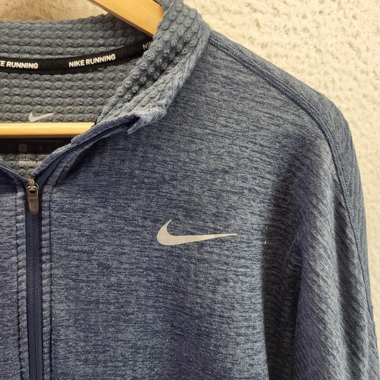 Nike Dri-Fit Running Top Womens Large Blue 1/4 Zip Mittens Thumb Holes