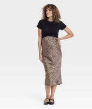 Midi A-Line Skirt Isabel Maternity Leopard Silky Satin XS (fits Like A Small)