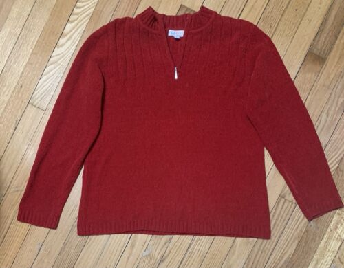 Women’s Denim & Co 1/4 Zip Mock Neck Pullover Knit L/S Sweater Size L (READ)