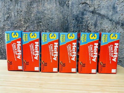 x6 Vintage 1988 NOS Hefty Cinch Sak Tall Garbage Bags 33 Count