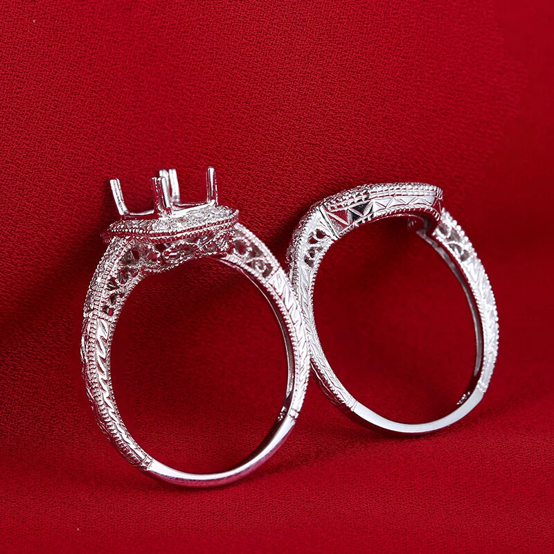 Generous Fine Ring Sets Silver 925 Cushion/emerald/radiant 7x5mm 0.35ct Diamonds - Image 4 of 4