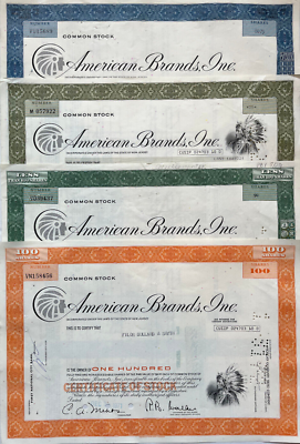American Brands Tobacco Company now Fortune Brands set of 4 stock  certificates