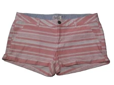 So Womens Striped Shorts Pink White Cuffed Short Size 13 - 14 ? See Measurements