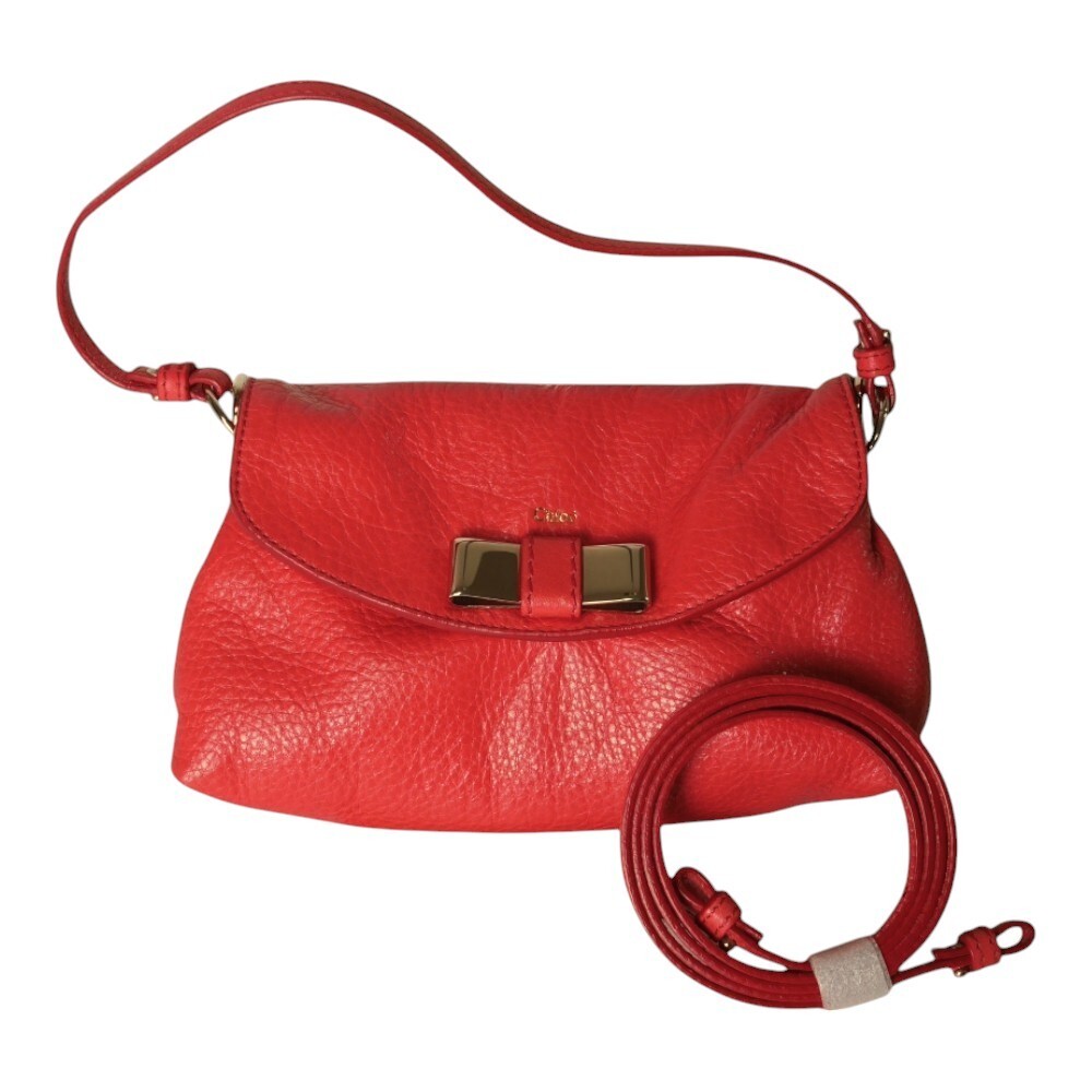 Chloe Lily Ribbon 2Way Crossbody Leather Coral Pink Handbag