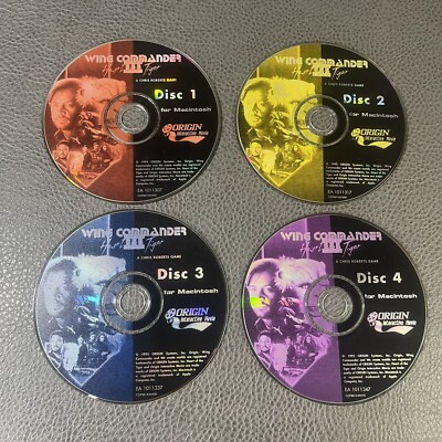 Wing Commander 3 PC For Macintosh Game Discs Only 4 Set Heart of the Tiger 1995