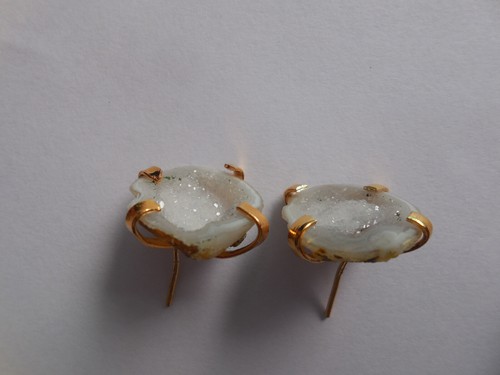 Natural Druzy Ear Stud Cave Druzy Gemstone Earring Jewelry Stone Geode Sugar - Picture 6 of 8