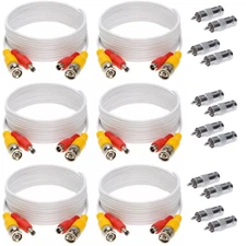 6 x 10FT Video Power Cable BNC DC Security Camera RCA DVR Cord for CCTV White