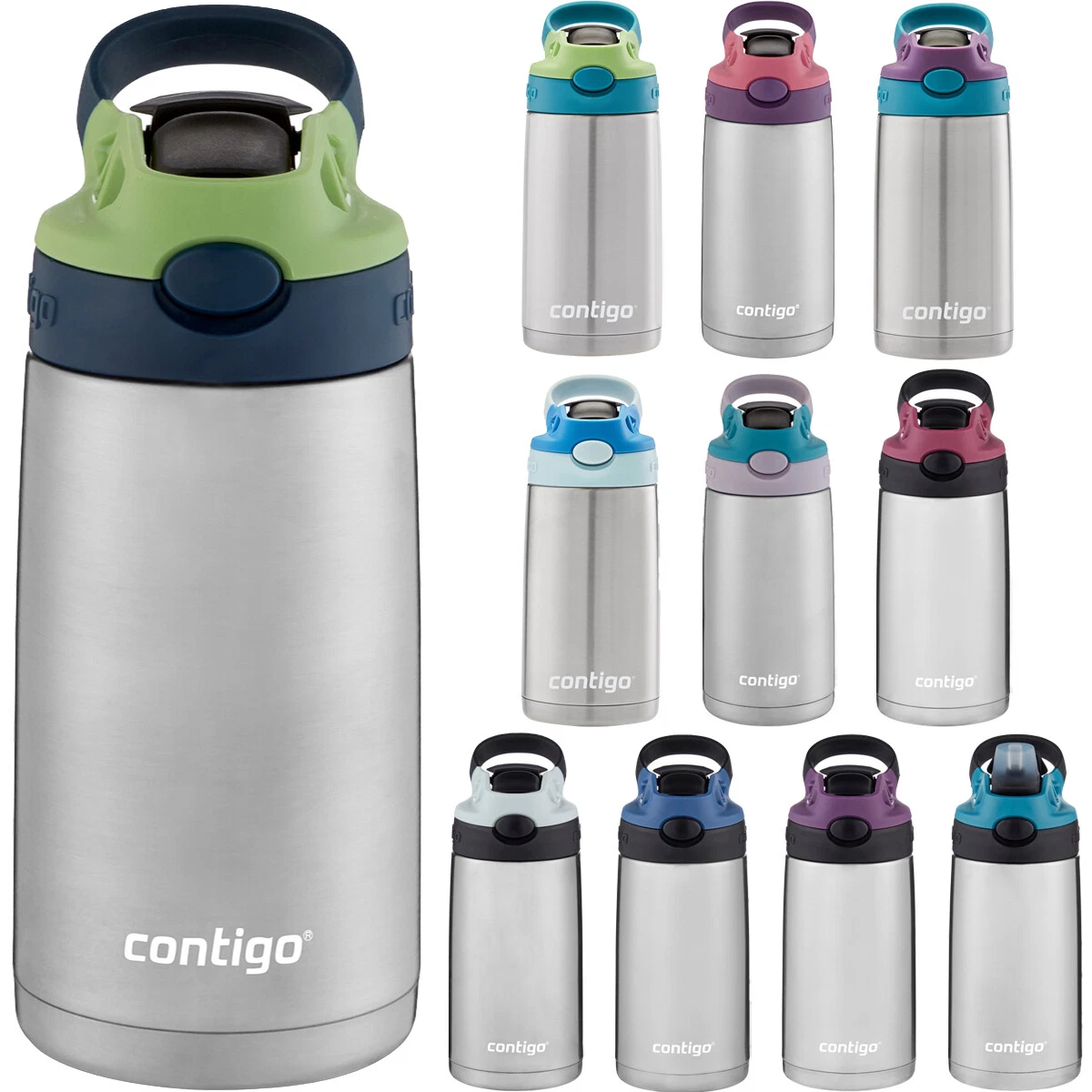 Contigo Kids Water Bottle with Redesigned AUTOSPOUT Straw, Eggplant & Punch  20 oz