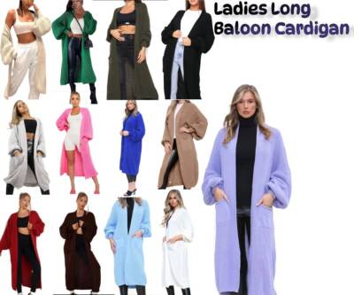 Damen Ballonärmel klobig gestrickte übergroße Cardigan Damen lang Maxi Cardigan