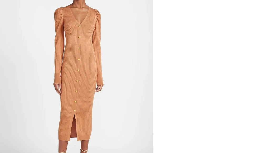 camel ribbed midi dress nwt EXPRESS v neck button front ribbed midi dress in camel s m