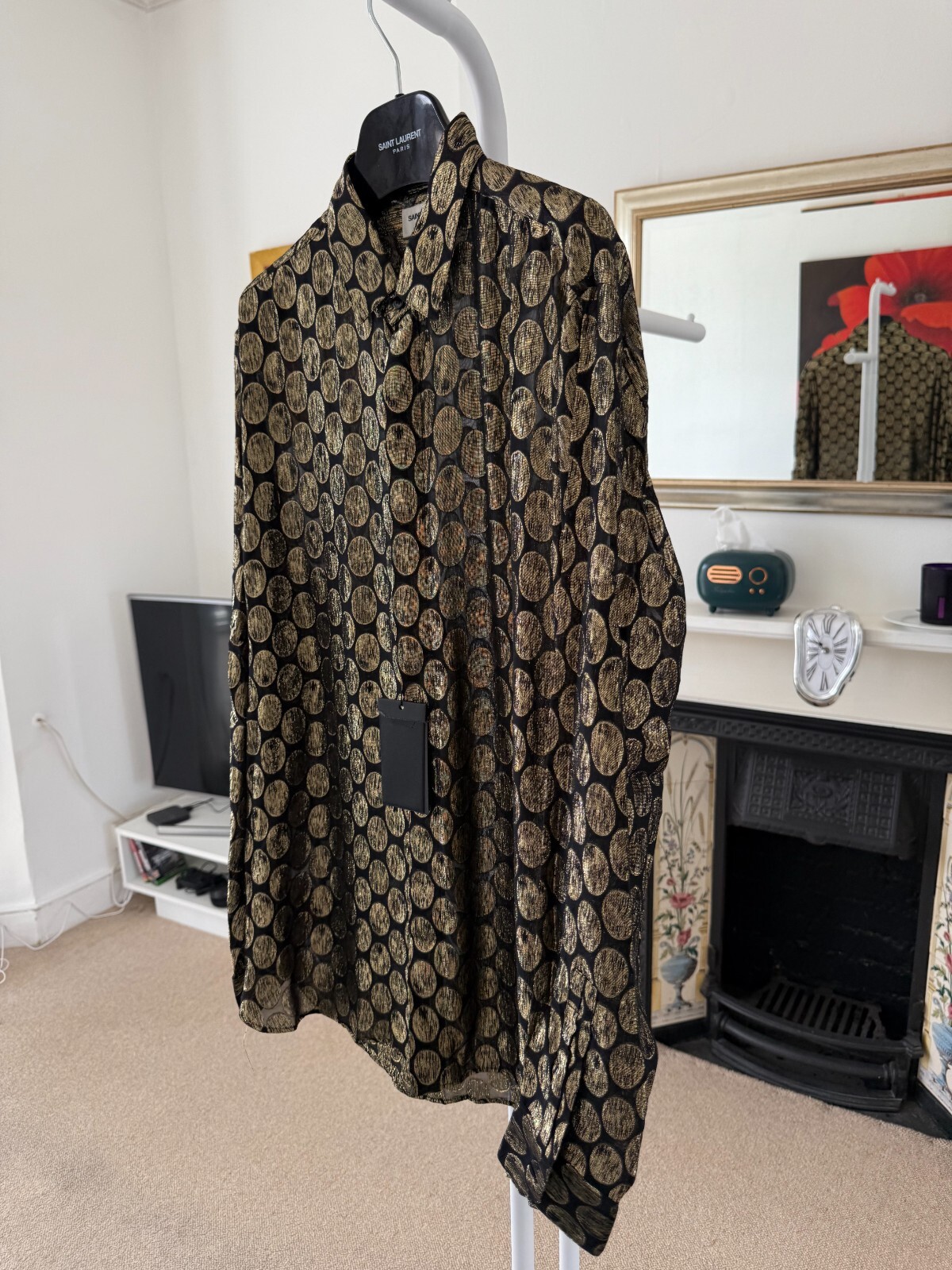 Camicia ovale FW19 Saint Laurent Runway seta oro