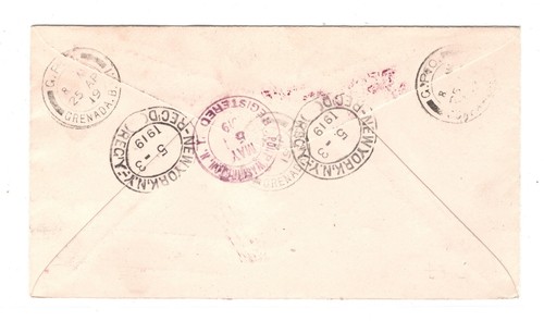 GRENADA KGV Cover 1d *WAR TAX* Block{4} BWI Registered 1919 USA {samwells}MA2016 - Picture 10 of 12