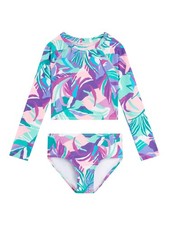Kanu Surf Girls' Long Sleeve Rashguard UPF 50 Two Piece Swim Set 4T Riva Purple