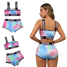Women's Sports Outfit Elastic Waistband Two Piece Letter-printed Bathing Suits
