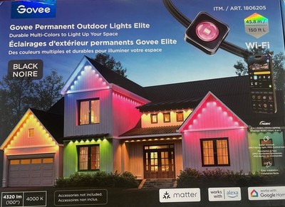 Govee 150ft Permanent Outdoor Lights Elite, White Smart Festive RGBIC Lighting