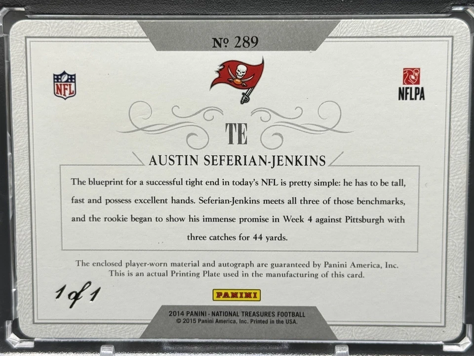 2014 National Treasures Austin Seferian-Jenkins Printing Plate 1/1 Logo OnCard - Image 2 of 2