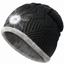 LED Beanie Hat with Light USB Rechargeable Head Torch Warm Winter Black Cap