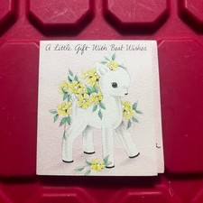 Little Gift Best Wishes Greeting Card 2 1/2 x 2 3/4 Pre Owned USA Made Vtg 1940