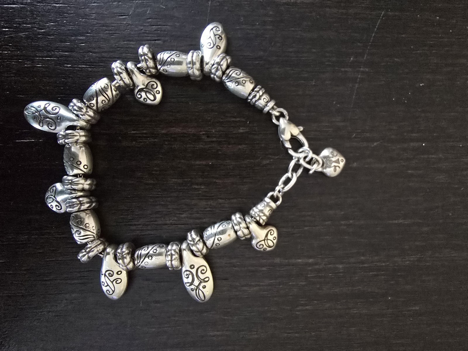 Brighton Vintage Teardrop Charm Silver Bracelet 7 Inch Adjustable