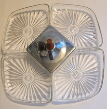 Vintage MCM 6 PC Milbern Kromex Glass Starburst Serving Set Centerpiece 