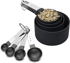 8-Piece Measuring Cups & Spoons Set Stainless Steel Handles Baking Cooking