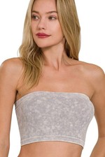 Zenana Washed Seamless Ribbed Cropped Tube Top in Light Gray