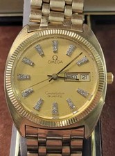 Raro orologio uomo Omega Constellation 10KGF quadrante diamantato cal.1345 quarzo e scatola