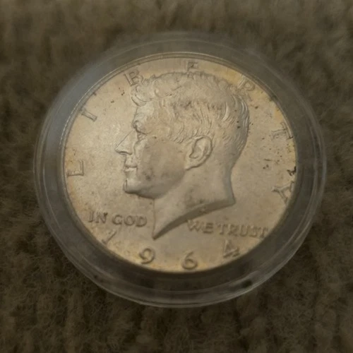 1964 Kennedy Half Dollar Silver 50C Circulated US Coin in Protective Case