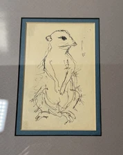 Charming Original Meerkat Drawing – Whimsical Folk Art Style