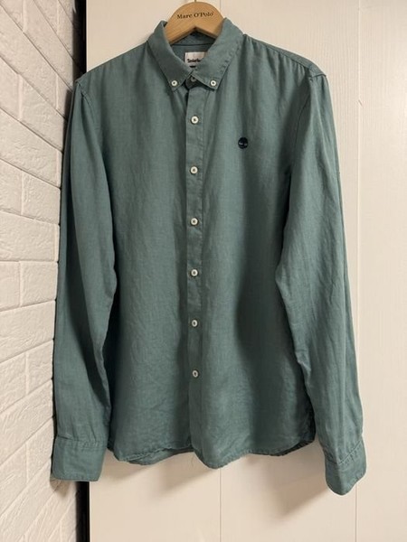 Men Timberland Shirt Green Linen 36