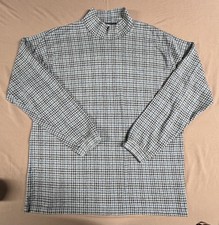 Vintage LL Bean Shirt Men's XLarge Black Blue Houndstooth Mock Neck Made In USA