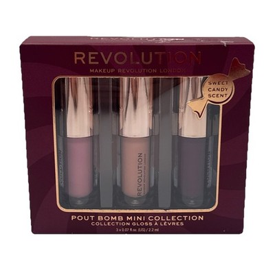 New 3 Mini Revolution Pout Bomb Lip Gloss Collection Set Sweet Candy Scent