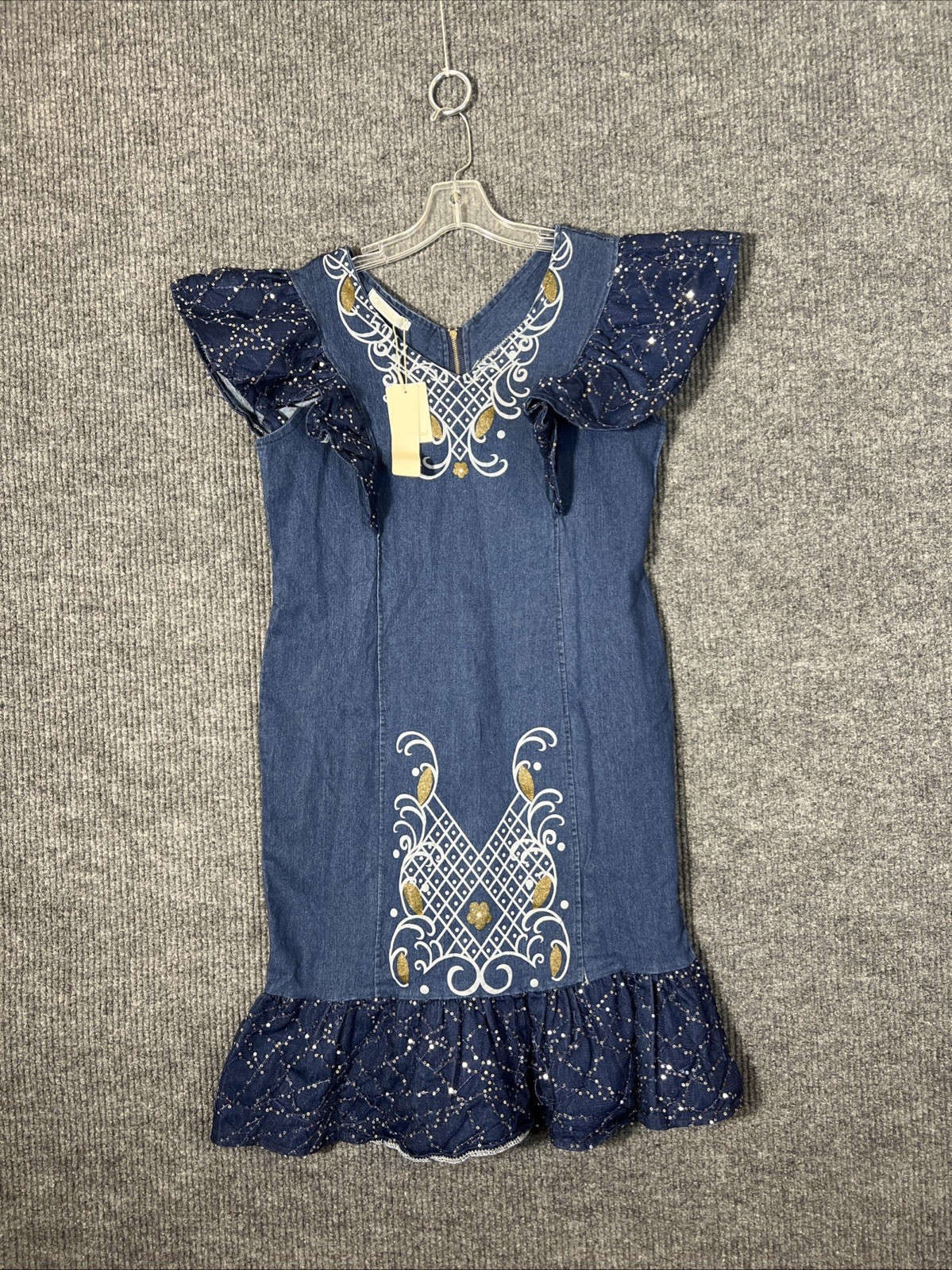 Nuevo vestido vaquero Cobella para mujer talla 4XL azul tul con volantes lentejuelas