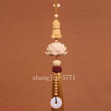 Handmade Boxwood Lotus Buddha Fu Figurines Pendants Car Ornaments Chinese Style