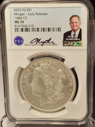 2023 Fiji Morgan 1886 CC Early Releases Silver Dollar $1 MS 70 Ryder Signed