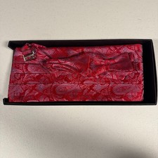 David Donahue Cummerbund  Bow Tie Red Paisley 100 Silk Formal Tuxedo Wedding
