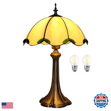 Yingju Tiffany Style Table Lampyellow Stained Glass Lamp12X12X18 Inchesvintage