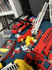 Huge Lego Minifigure City Fire Lot: 7206 Helicopter Boat Truck House 7207  60107