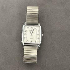 Timex Analog Quartz Men Watch Vintage Silver Stainless Steel Stretch Band Untest