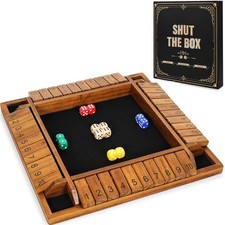 12 inches Shut The Box Dice Game Wooden Board Table Math Game with 8 4 Dice f...
