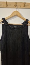 Roman Originals Black Fringe Flapper Dress UK 14 Gatsby 1920s Beaded Party Event
