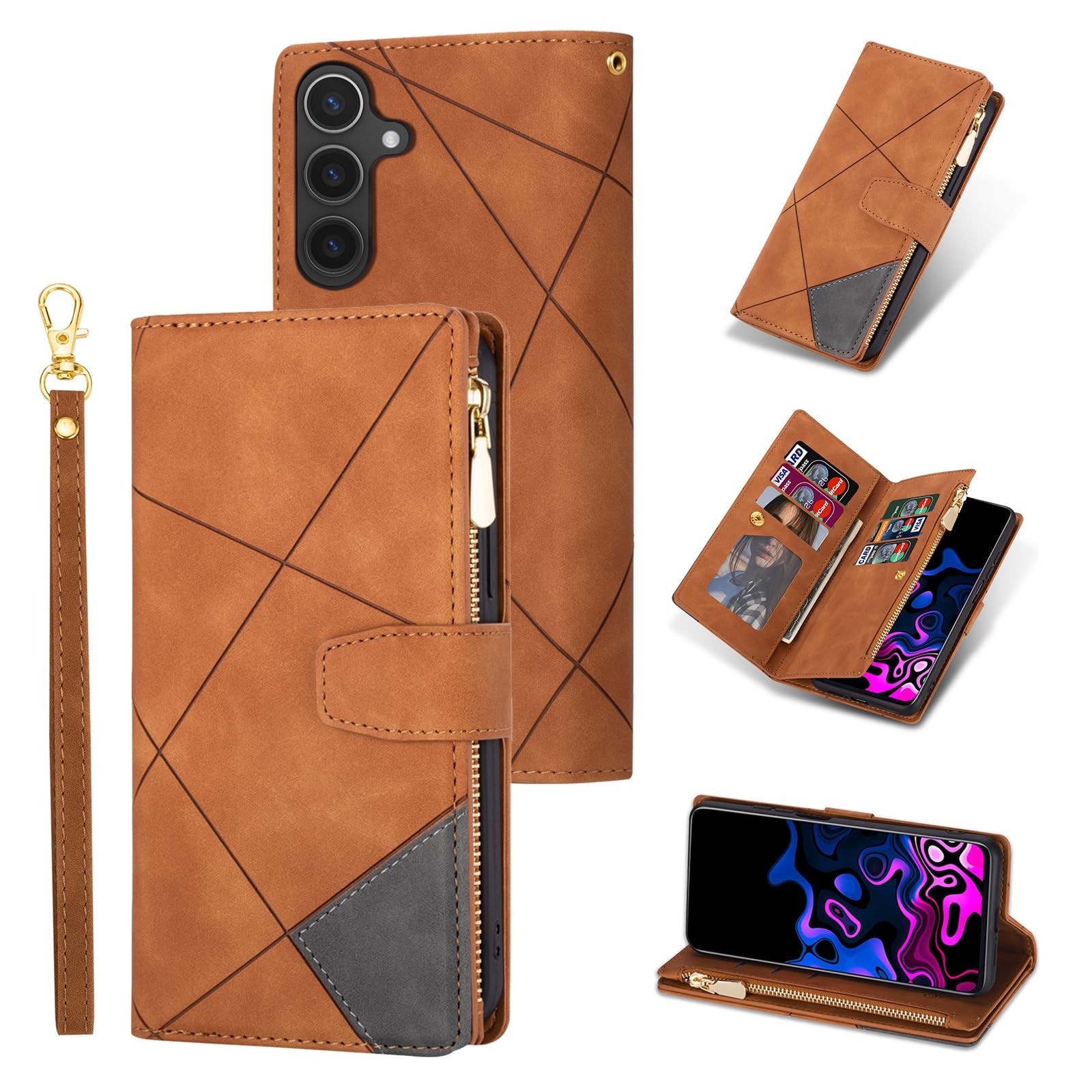 Étui portefeuille en cuir rétro noir pour Samsung Galaxy A56 5G avec protection antichoc