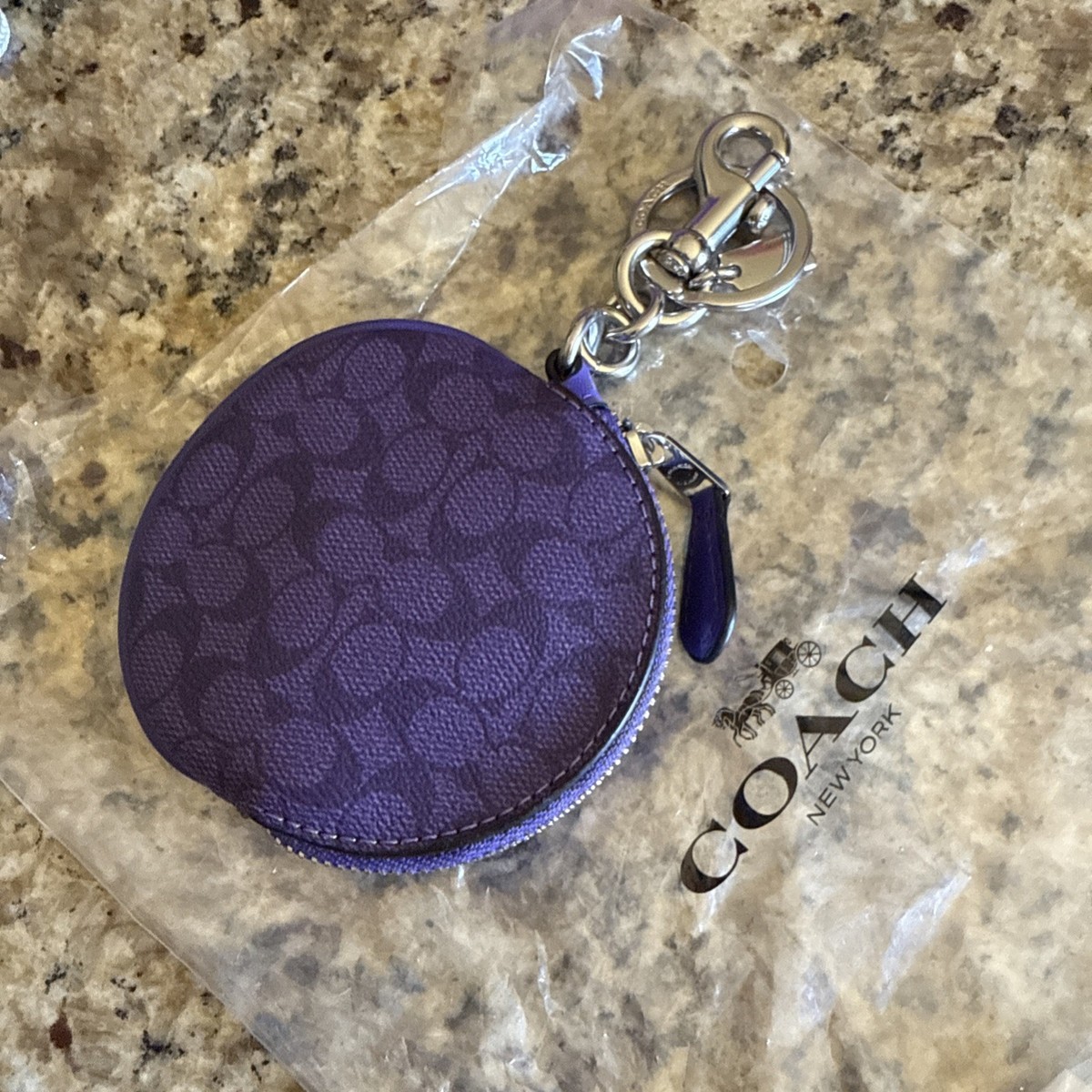 Coach Circular Coin Pouch Bag Charm Signature Coated Canvas