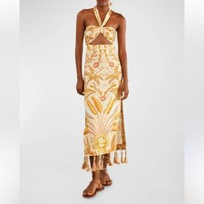 Farm Rio Jungle Midi Dress XXS  Orange Yellow NWOT