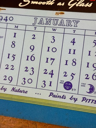 Calendario Pittsburgh Paints 1940 - B.T. Janvrin Sons Co. Hampton Falls, NH ~ 20"H - Imagen 12 de 14