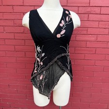 Vtg Y2K Karen Kane Beaded Floral Sleeveless Top Womens Size XS Whimsygoth Fairy